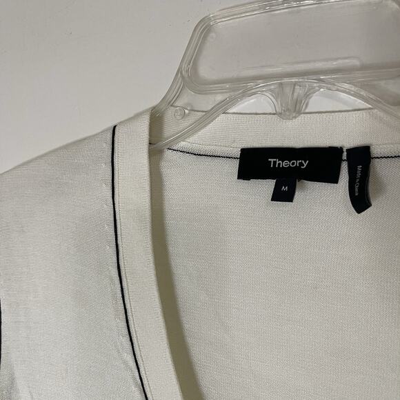 NWOT THEORY Ivory white lightweight silk knit button down cardigan size Medium - Picture 2 of 6